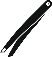 Simple icon of metal tweezers for eyebrow correction lying diagonally on empty background