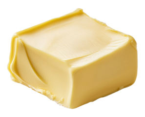 Close-up of a Square Butter Pat Isolated on Transparent Background.