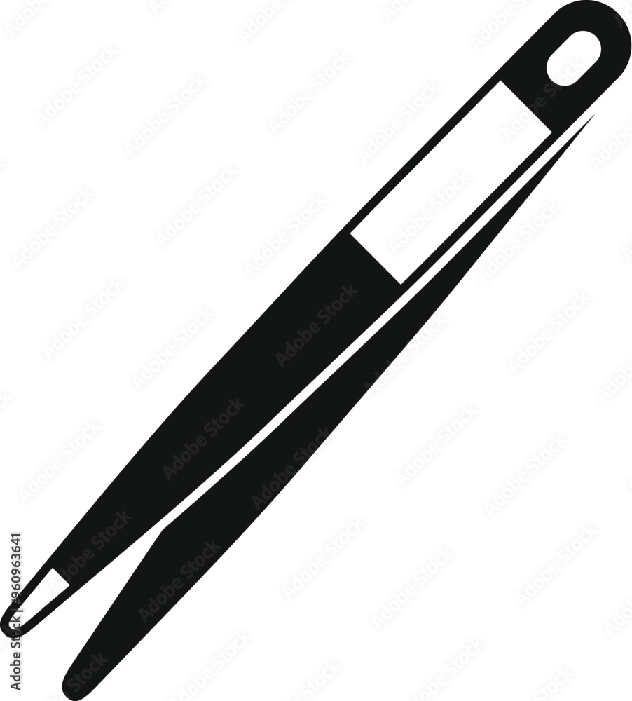 Poster simple tweezers with a comfortable handle lying diagonally isolated on a white background