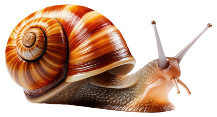 A small brown and orange snail is crawling, Isolated on Transparent Background.