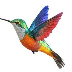 Fototapeta premium Vibrantly Colored Hummingbird in Mid-Flight Against a White Background