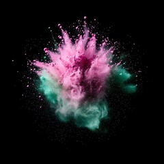 Pink and Green Powder Explosion on Black Background.