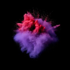 Purple and Red Powder Explosion on Black Background.