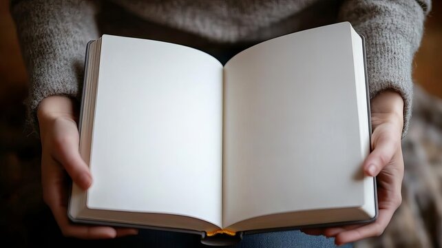 Person opening a book with blank pages, ready to write a new story and life chapter.