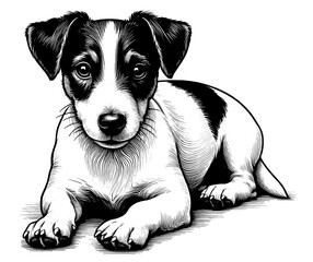 Hand drawn Cute Jack Russell dog in full-body, vector sketch isolated on white background.	