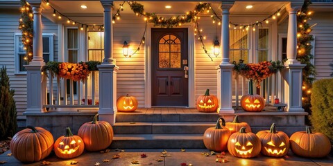 Obraz premium Front porch adorned with Halloween decorations