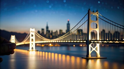 Obraz premium San Francisco Bridge in moonlight made of paper, San Francisco, bridge, moonlight, paper, art, creative, skyline, city