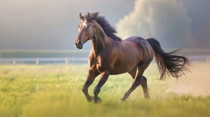 Fototapeta premium Horse Galloping Through a Lush Meadow