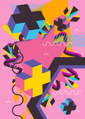 Geometrical graphic retro theme background, cover. Minimal geometric elements poster design. Vintage abstract shapes template for poster banner.