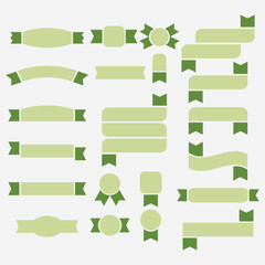 Trendy cute stylish assorted flat style green ribbon banners icons design elements icons set on white background