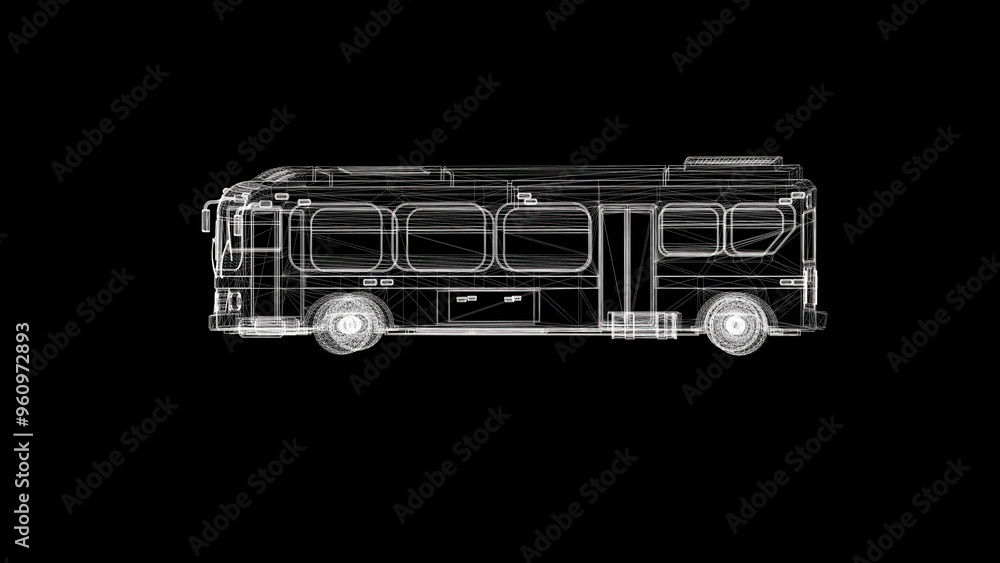 Wall mural Beautiful illustration of wireframe bus on plain black background