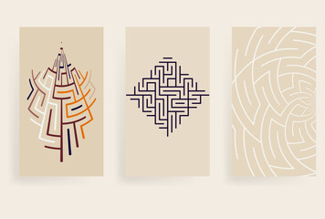 geometric maze vector background template set beige colors