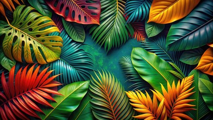 Abstract background of vibrant tropical leaves, tropical, leaves, abstract, background, foliage, green, jungle, nature