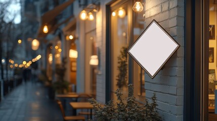 Blank diamond-shaped store signage design mockup isolated, metal badge clear shop template mounted on the wall outside, signboard for logo presentation of art gallery