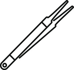 Metal tweezers holding a tiny object icon in outline style for web, mobile and infographics