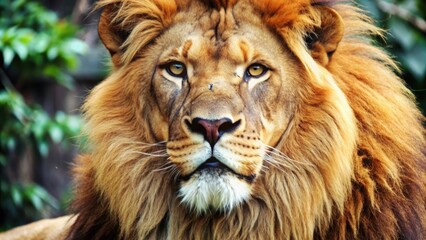 Fototapeta premium Close up photo of a majestic lion in its natural habitat, wildlife, lion, predator, feline, nature, safari