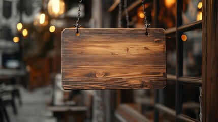 Blank rectangular store signage design mockup isolated, rustic wood badge clear shop template hanging on the wall outside, signboard for logo presentation of a craft shop