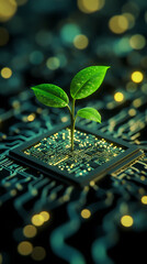 Green vegetation on a chip showcasing technology and environmental protection