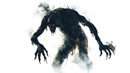 Dark Shadowy Monster Illustration with Claws and Smoky Background - Horror and Fantasy Art