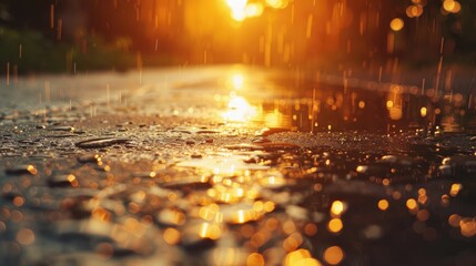 Drops falling on the ground during a wet day