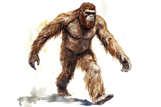 Illustration of a Gigantopithecus Walking - Prehistoric Giant Ape in Watercolor Art
