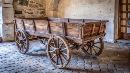 Rustic, vintage wooden cart used for transportation in the past, antique, old, rustic, wagon, cart, wooden