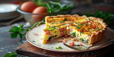 Savory ham and cheese quiche recipe for a delightful brunch or breakfast.