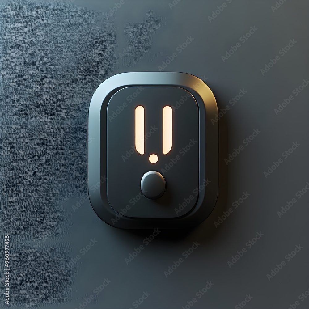 Sticker Black Button with Orange Light on Grey Wall