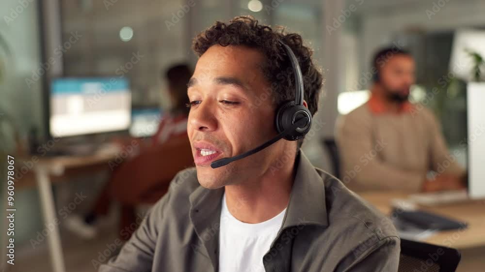 Aufkleber customer support, discussion and man agent in office with crm service or inbound contact for help. c