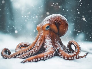 Fototapeta premium octopus isolated on winter background