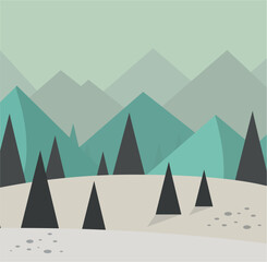 Winter wild mountains simple geometric illustration vector