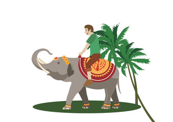 Thai people riding elephant vector illustration