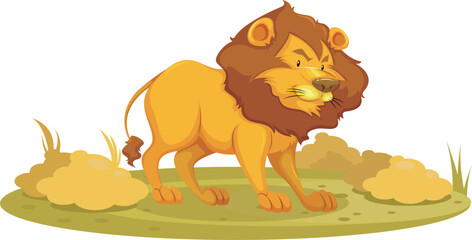 Mighty Lion Grassland Vector Illustration