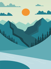 Mountains in winter vector illustration simple