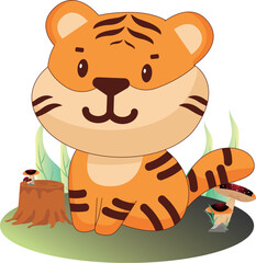 Cute big head tiger simple vector illustration