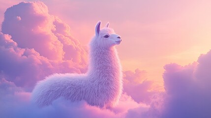Fototapeta premium Majestic Llama in Dreamy Pink and Purple Cloudscape at Sunset