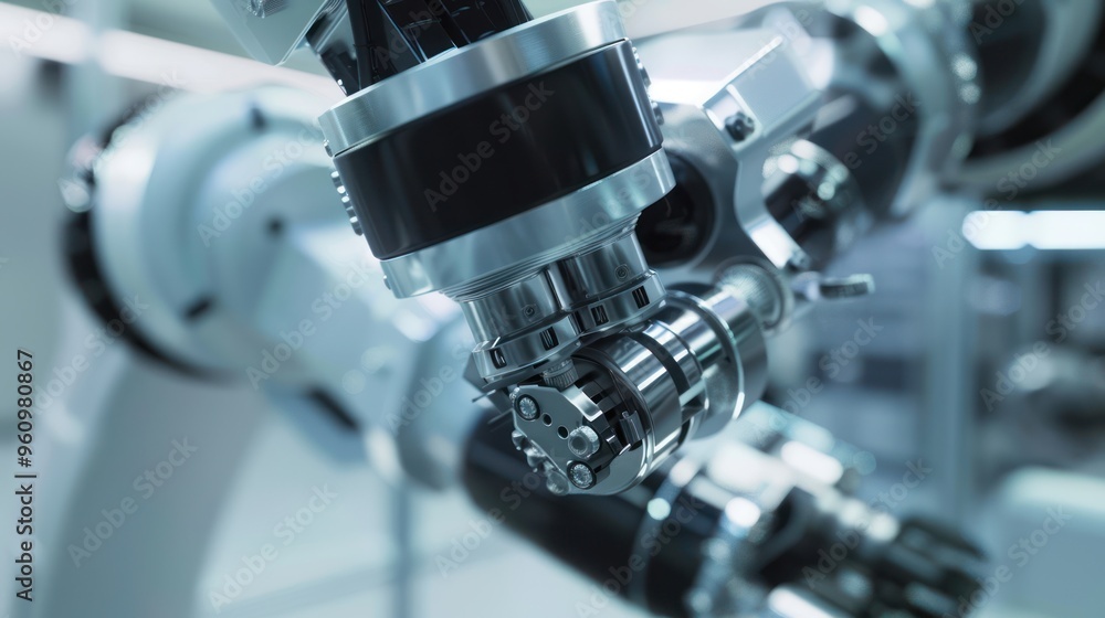 Poster close-up of a robotic arm in a factory setting