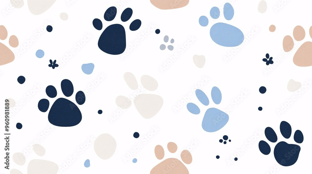 Poster paw prints pattern: a whimsical and charming seamless pattern featuring colorful paw prints in vario
