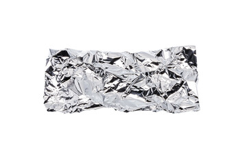 Crumpled square-shaped aluminum foil. transparent background