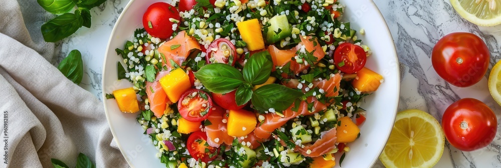 Canvas Prints Vibrant Tomato and Smoked Salmon Mango Tabbouleh Salad