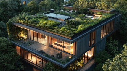 A contemporary house with a rooftop garden, offering a green oasis in the middle of the city.