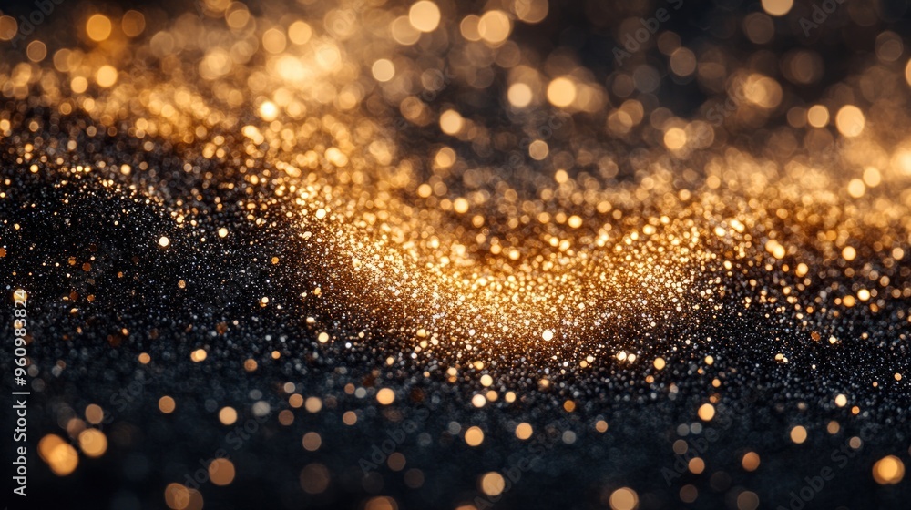 Poster abstract background with golden glitter bokeh.