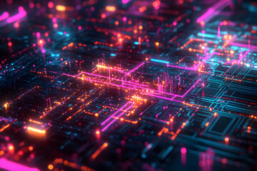 Fototapeta premium Abstract Neon Circuit Board Technology Background