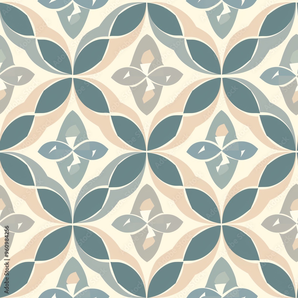 Poster seamless teal and cream geometric pattern: an abstract, elegant and repeating pattern with teal and 