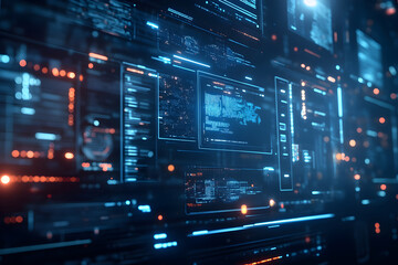 Futuristic Digital Interface with Blue and Orange Lights