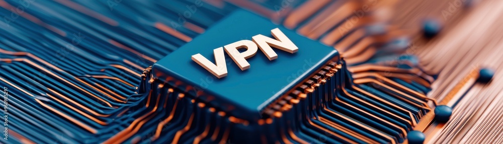 Poster close-up of a vpn symbol on a circuit board, representing digital security and online privacy techno