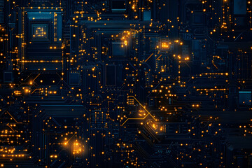 Abstract Circuit Board with Glowing Lines