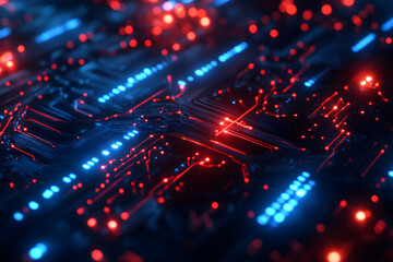 Fototapeta premium Abstract Red and Blue Circuit Board Background