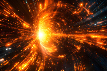 Naklejka premium Abstract Orange Light Tunnel Digital Network Technology Background