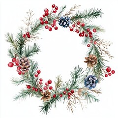 Retro christmas wreath watercolor, great design for any purposes. Watercolor illustration. Invitation card design. Invitation banner design. Vector frame. isolated on white background